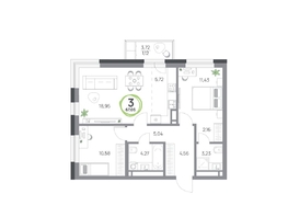 Продается 3-комнатная квартира ЖК Юдинский, дом 1.2, 67.06 м², 8281910 рублей