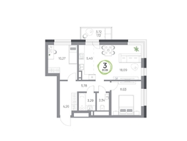 Продается 3-комнатная квартира ЖК Юдинский, дом 1.2, 61.61 м², 7879919 рублей