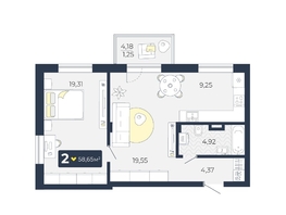 Продается 2-комнатная квартира ЖК Живём, Квартал 6.1, дом 1, 58.65 м², 6216900 рублей