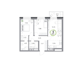 Продается 3-комнатная квартира ЖК Юдинский, дом 1.4, 66.61 м², 8153064 рублей