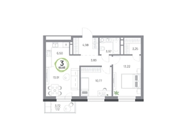 Продается 3-комнатная квартира ЖК Юдинский, дом 1.4, 60.64 м², 7452656 рублей