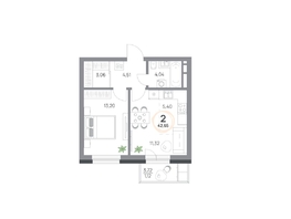 Продается 2-комнатная квартира ЖК Юдинский, дом 1.4, 42.65 м², 5386695 рублей