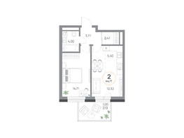 Продается 2-комнатная квартира ЖК Юдинский, дом 1.5, 44.8 м², 5541760 рублей