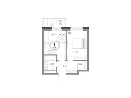 Продается 1-комнатная квартира ЖК Юдинский, дом 1.5, 38.15 м², 5142620 рублей