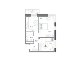 Продается 2-комнатная квартира ЖК Юдинский, дом 1.5, 51.69 м², 6394053 рублей