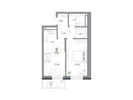 Продается 2-комнатная квартира ЖК Юдинский, дом 1.5, 51.66 м², 6297354 рублей