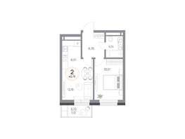 Продается 2-комнатная квартира ЖК Юдинский, дом 1.5, 42.73 м², 5315612 рублей