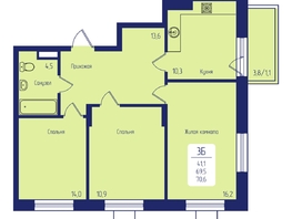 Продается 3-комнатная квартира ЖК Univers (Универс), 2 квартал, 70.6 м², 10201700 рублей