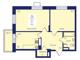 Продается 2-комнатная квартира ЖК Univers (Универс), 2 квартал, 56.8 м², 8860800 рублей