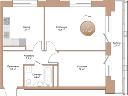 Продается 2-комнатная квартира ЖК Небо над Енисеем, корпус 3, 58  м², 9164000 рублей