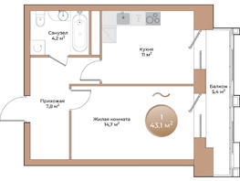 Продается 1-комнатная квартира ЖК Небо над Енисеем, корпус 3, 39.3  м², 7231200 рублей