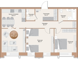 Продается 2-комнатная квартира ЖК Небо над Енисеем, 77.5  м²