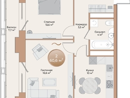 Продается 2-комнатная квартира ЖК Небо над Енисеем, 55.2 м²