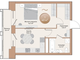 Продается 1-комнатная квартира ЖК Небо над Енисеем, 39.2  м²