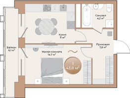 Продается 1-комнатная квартира ЖК Небо над Енисеем, 39.5  м²