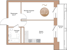 Продается 1-комнатная квартира ЖК Небо над Енисеем, 39.4 м²