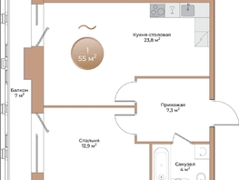 Продается 1-комнатная квартира ЖК Небо над Енисеем, 50.1 м²
