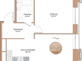 Продается 1-комнатная квартира ЖК Небо над Енисеем, 43.3  м²