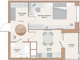 Продается 1-комнатная квартира ЖК Небо над Енисеем, 43 м²