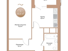 Продается 1-комнатная квартира ЖК Небо над Енисеем, 41.3  м²