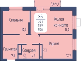 Продается 2-комнатная квартира ЖК Univers (Универс), 3 квартал, 55 м², 8827500 рублей