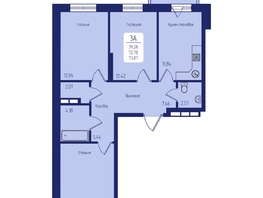 Продается 3-комнатная квартира ЖК Univers (Универс), 1 квартал, 73.87 м², 10157125 рублей