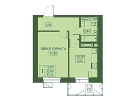 Продается 1-комнатная квартира ЖК Univers (Универс), 4 квартал, 37.13 м², 6423490 рублей