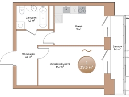 Продается 1-комнатная квартира ЖК Небо над Енисеем, 39.3 м², 7349100 рублей