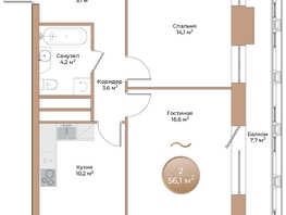 Продается 2-комнатная квартира ЖК Небо над Енисеем, 56.1 м², 10266300 рублей