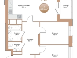 Продается 2-комнатная квартира ЖК Небо над Енисеем, 69.5  м&sup2;, 13552500 рублей
