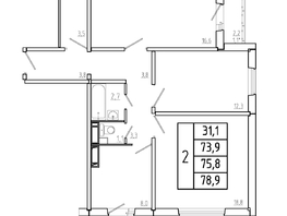 Продается 3-комнатная квартира ЖК Три слона, дом 2, 75.8 м², 8489600 рублей