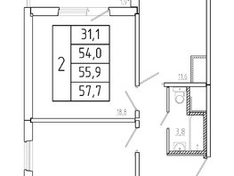 Продается 2-комнатная квартира ЖК Три слона, дом 2, 55.9 м², 6149000 рублей