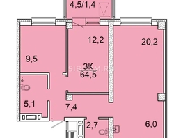 Продается 3-комнатная квартира ЖК Зеленая высотка на Калинина, 63.8  м², 8294000 рублей