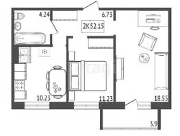 Продается 2-комнатная квартира ЖК Аринский, дом 2 корпус 1, 52.15 м², 5950000 рублей