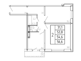 Продается 2-комнатная квартира ЖК Три слона, дом 2, 54.6 м², 6006000 рублей