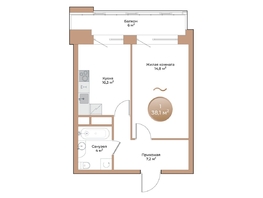 Продается 1-комнатная квартира ЖК Небо над Енисеем, 38.1 м², 6134100 рублей