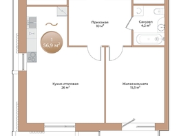 Продается 1-комнатная квартира ЖК Небо над Енисеем, 56.9 м², 10697200 рублей