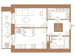 Продается 1-комнатная квартира ЖК АЙВАЗОВSKY (АЙВАЗОВСКИЙ), 3, 43.99 м², 7478300 рублей