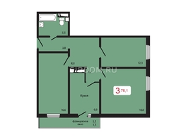 Продается 3-комнатная квартира ЖК КБС. Берег, дом 5 строение 1, 78.1  м², 9522000 рублей