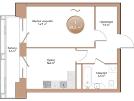 Продается 1-комнатная квартира ЖК Небо над Енисеем, 39.2  м², 7408800 рублей
