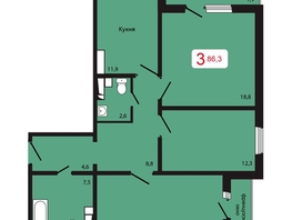 Продается 3-комнатная квартира ЖК КБС. Берег, дом 5 строение 1, 86.3  м², 10706000 рублей