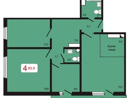 Продается 4-комнатная квартира ЖК КБС. Берег, дом 5 строение 1, 83.9  м², 10334100 рублей