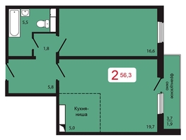 Продается 2-комнатная квартира ЖК КБС. Берег, дом 5 строение 3, 56.3 м², 6435000 рублей