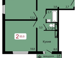 Продается 2-комнатная квартира ЖК КБС. Классика, дом 2, 53.5 м², 7051500 рублей
