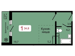 Продается 1-комнатная квартира ЖК КБС. Классика, дом 2, 34.8 м², 5150000 рублей