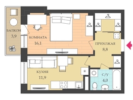 Продается 1-комнатная квартира ЖК Движение, 41.3  м², 4209337 рублей
