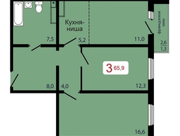 Продается 3-комнатная квартира ЖК КБС. Берег, дом 7 строение 6, 65.9  м², 8528000 рублей