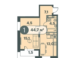 Продается 1-комнатная квартира ЖК Три Клёна, дом 1, 44.7 м², 7017900 рублей