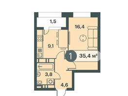 Продается 1-комнатная квартира ЖК Три Клёна, дом 1, 35.4 м², 6018000 рублей