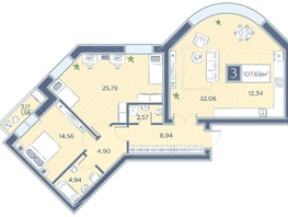 Продается 3-комнатная квартира ЖК Преображенский, дом 8, 107.68  м², 13830527 рублей